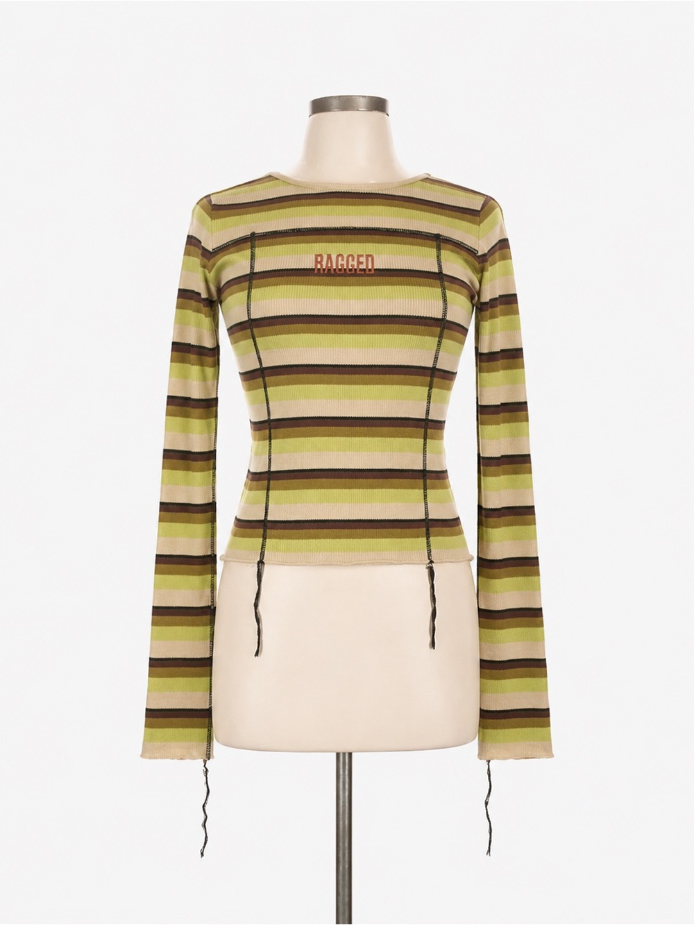 The Ragged Priest Olive Multicolor Striped Knit Bell Sleeve Top L